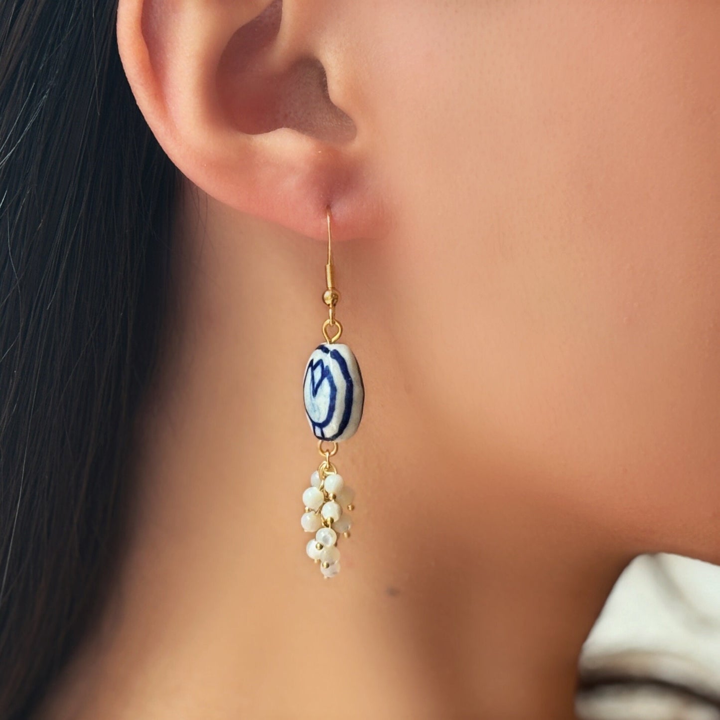 Hand-Painted Blue Flora Earring