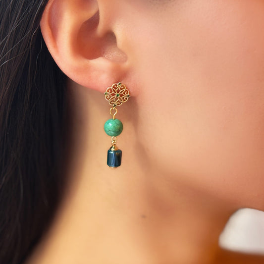 Green Ink Ceramic Bead Earrings