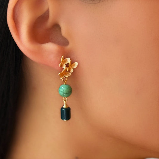 Gold Plated Butterfly Earrings with Jade Green Ceramic