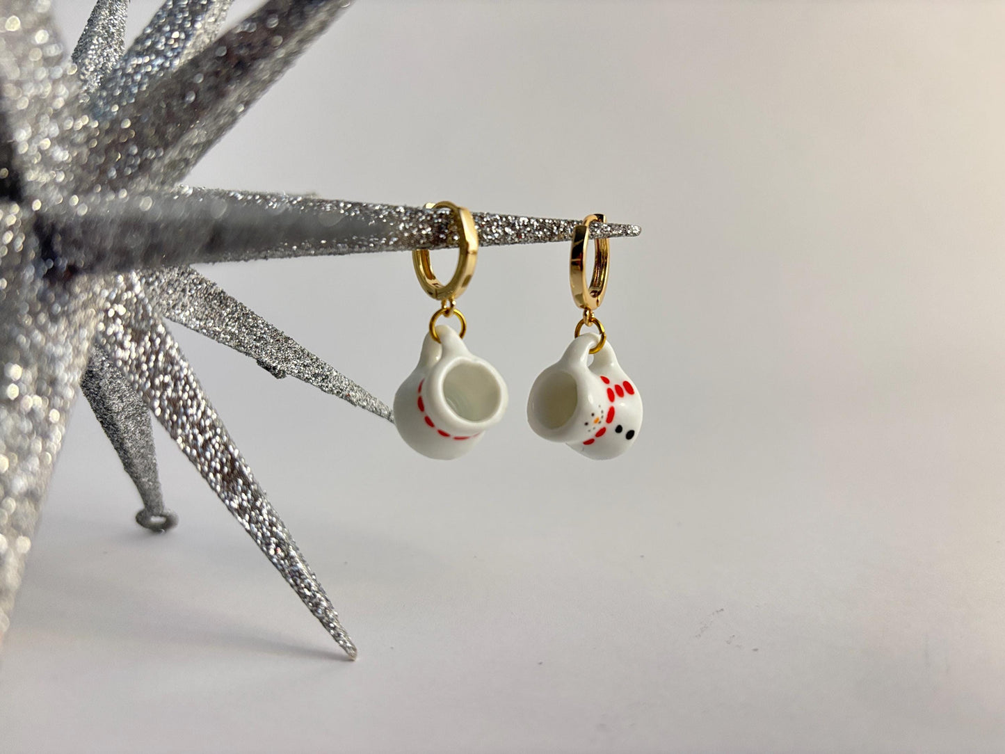 Teacup Snowman - Porcelain Earrings