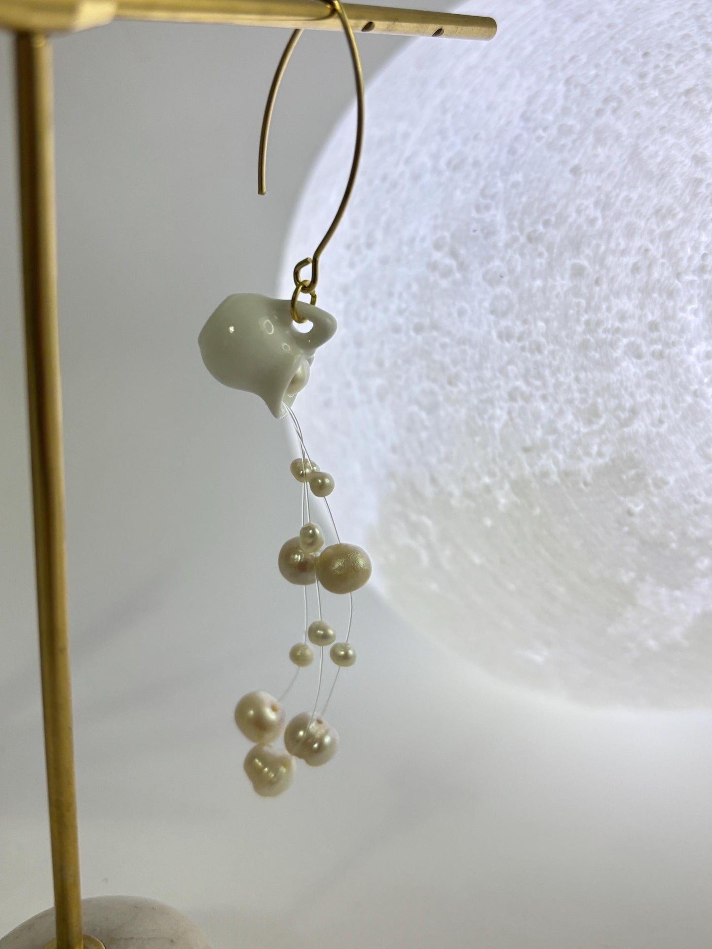 Pouring Pearls -  Porcelain & Pearl Tea-set Earrings  (MAKE TO ORDER)