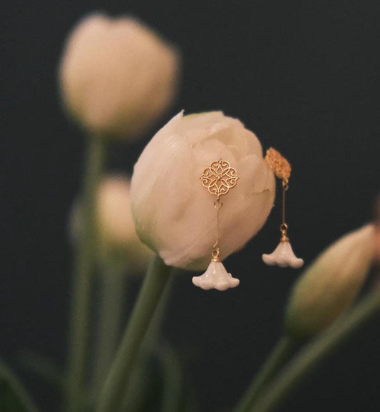 White Floral Earrings | Traditional Craftsmanship | Floral Dewdrop Design | Luxurious Handmade Jewelry