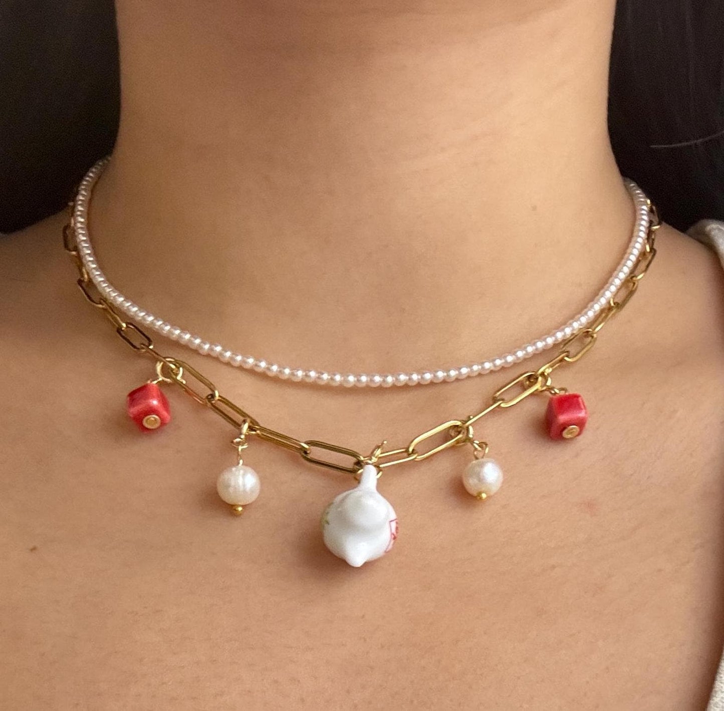 Customizable Porcelain Kettle Necklace with 5 beads | Cute and Unique Handcrafted Jewelry | Cute Gift |