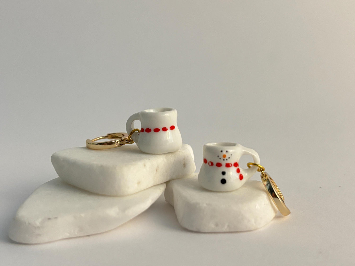 Teacup Snowman - Porcelain Earrings