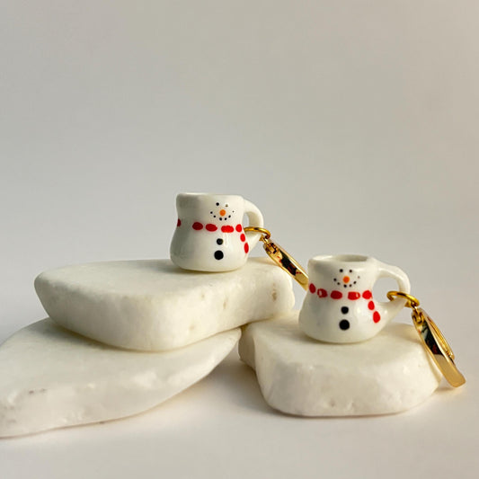 Teacup Snowman - Porcelain Earrings