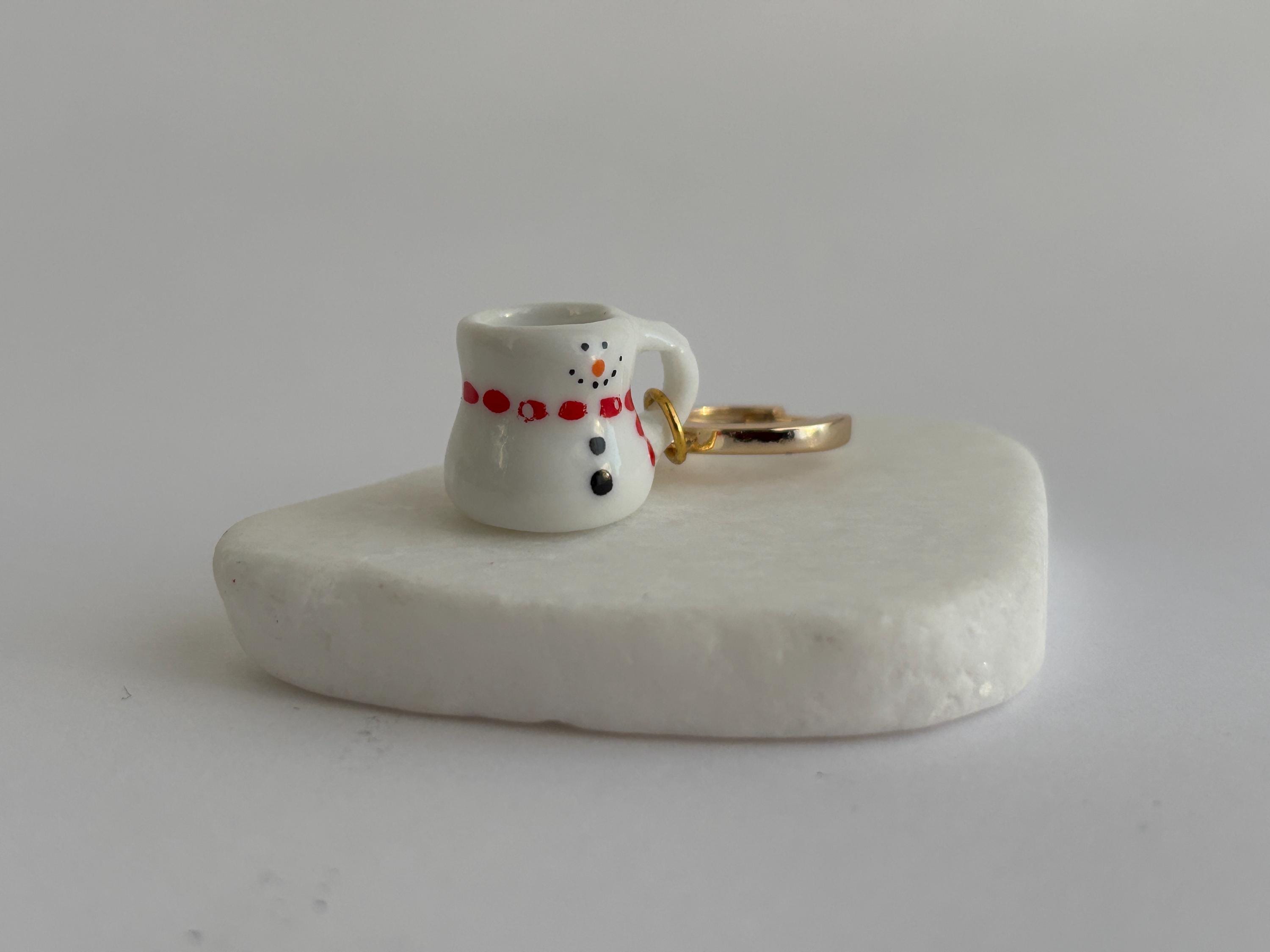 Teacup Snowman - Porcelain Earrings
