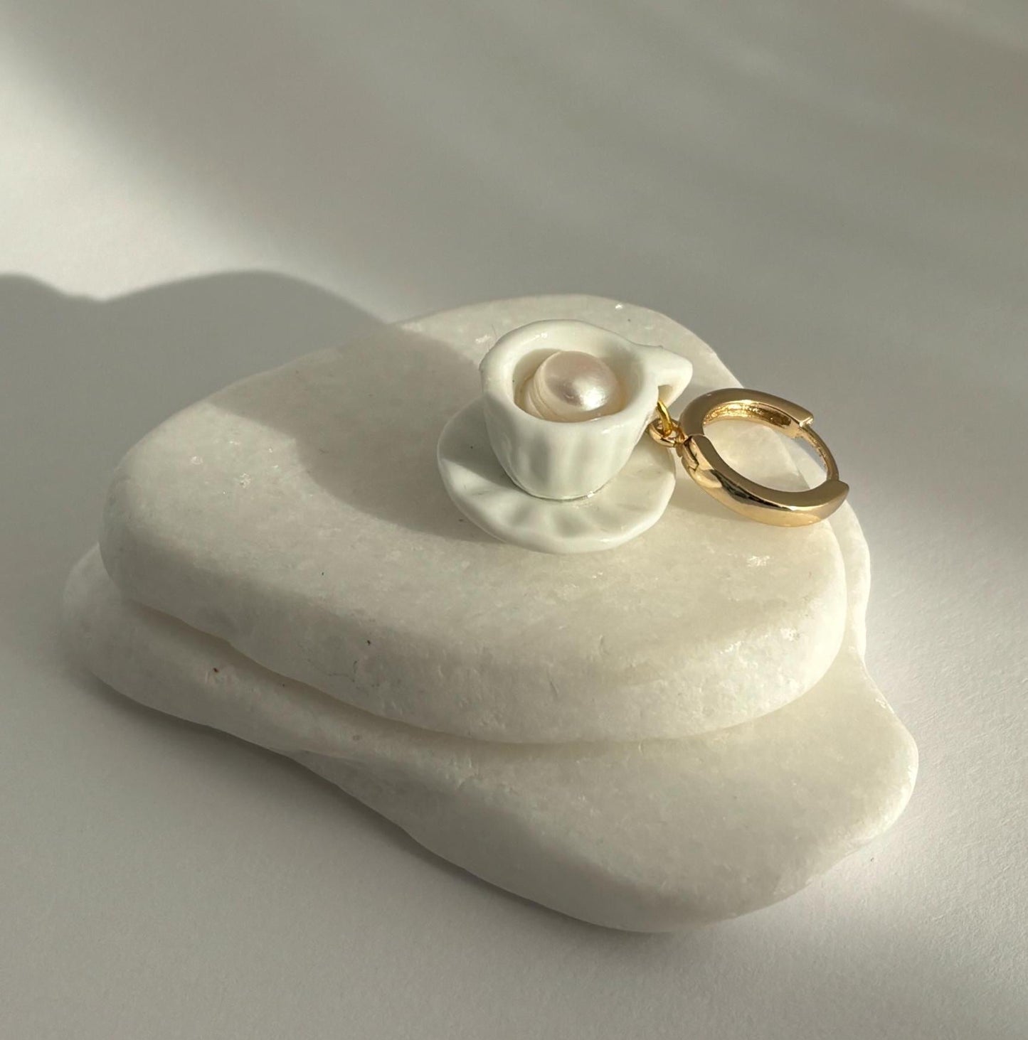 My Cup of Tea  -  Porcelain & Pearl Tea-set Earrings- White   | Cute and Unique Handcrafted Jewelry | Holiday Gift