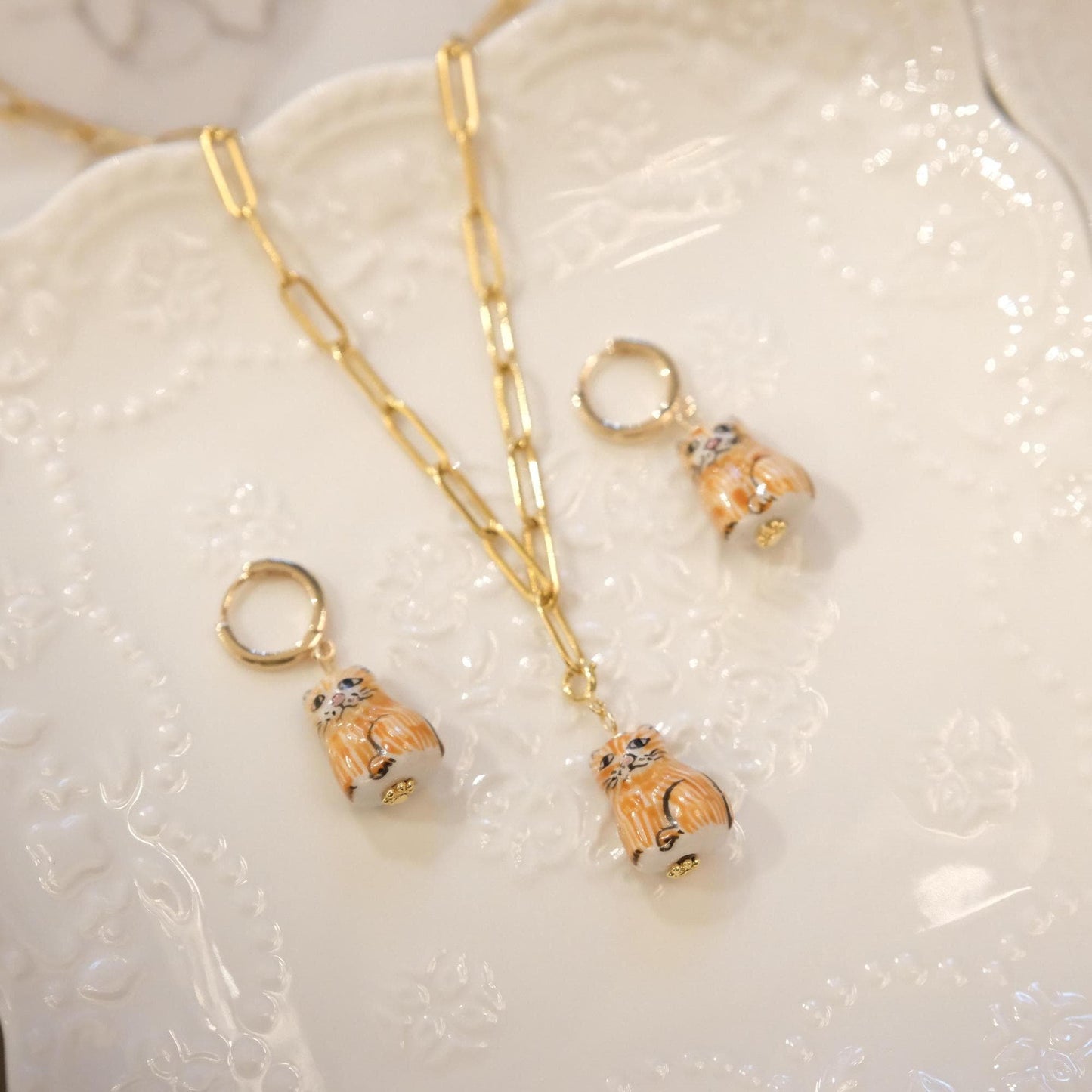 Porcelain Kitty Earrings  | Cute and Unique Handcrafted Jewelry | Holiday Gift