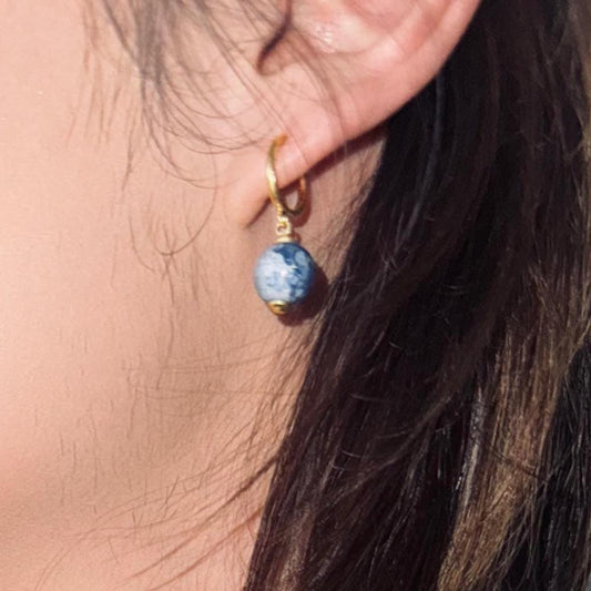 Ink-magination - Blue Ink Porcelain Hoop Earrings