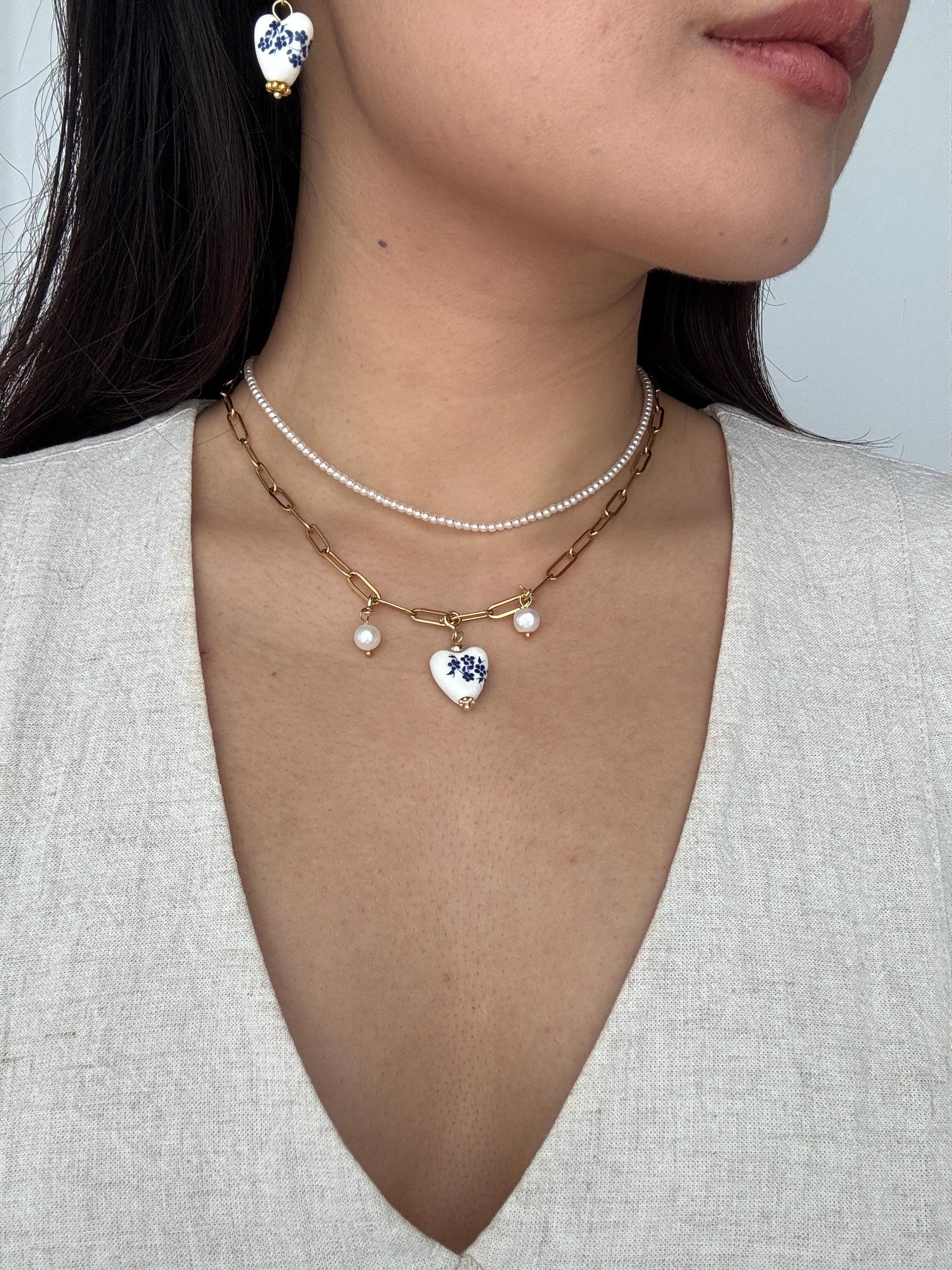 Porcelain Heart Hoop Necklace