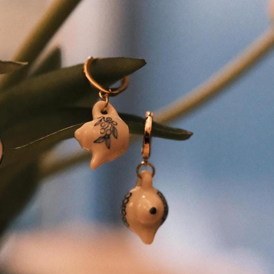 Porcelain Tea Set Pearl Earrings