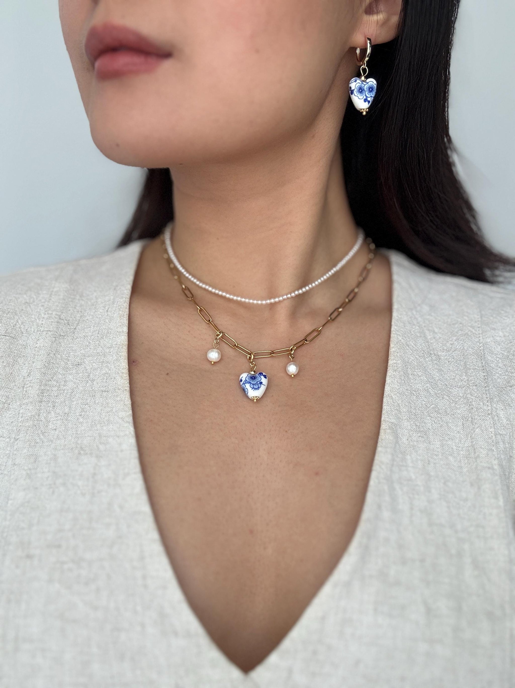 Porcelain Heart Hoop Necklace