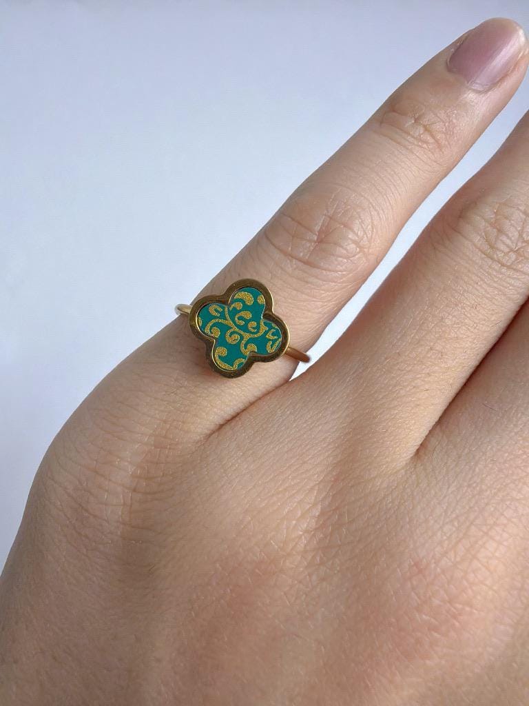 Dainty Porcelain Lucky Signet Ring | Gift for Good Health