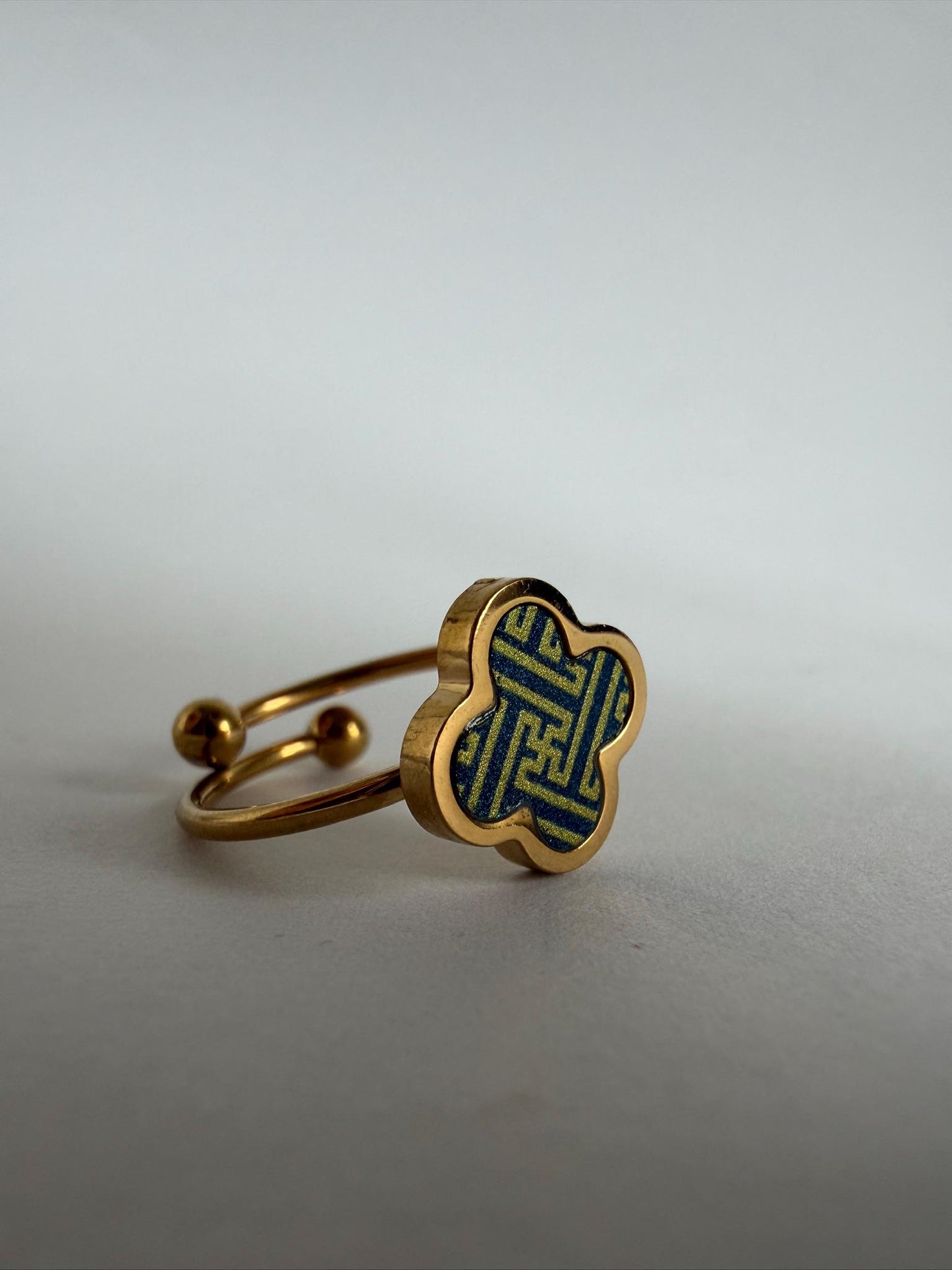 Dainty Porcelain Signet Ring | Gold Plated Longevity Luck  Pattern