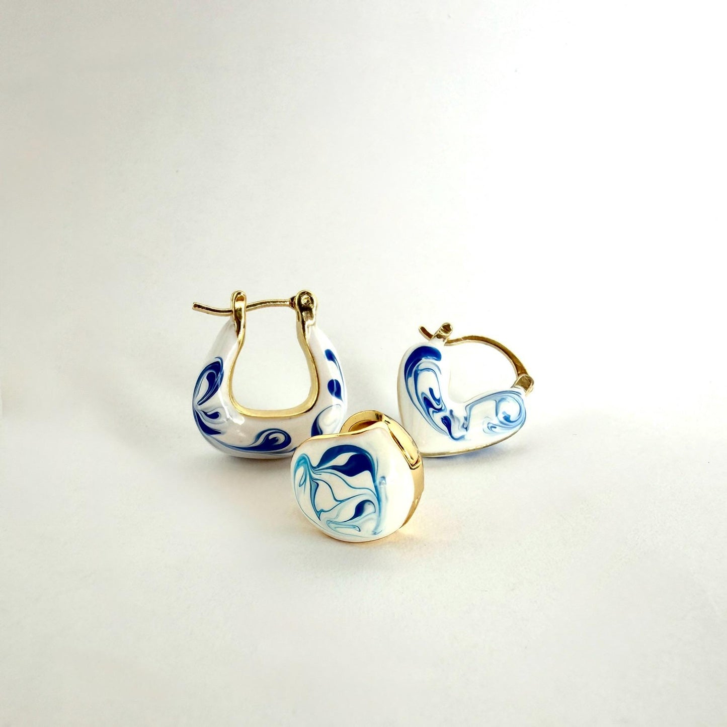 The Ming Blue: Marbled Heart Earrings