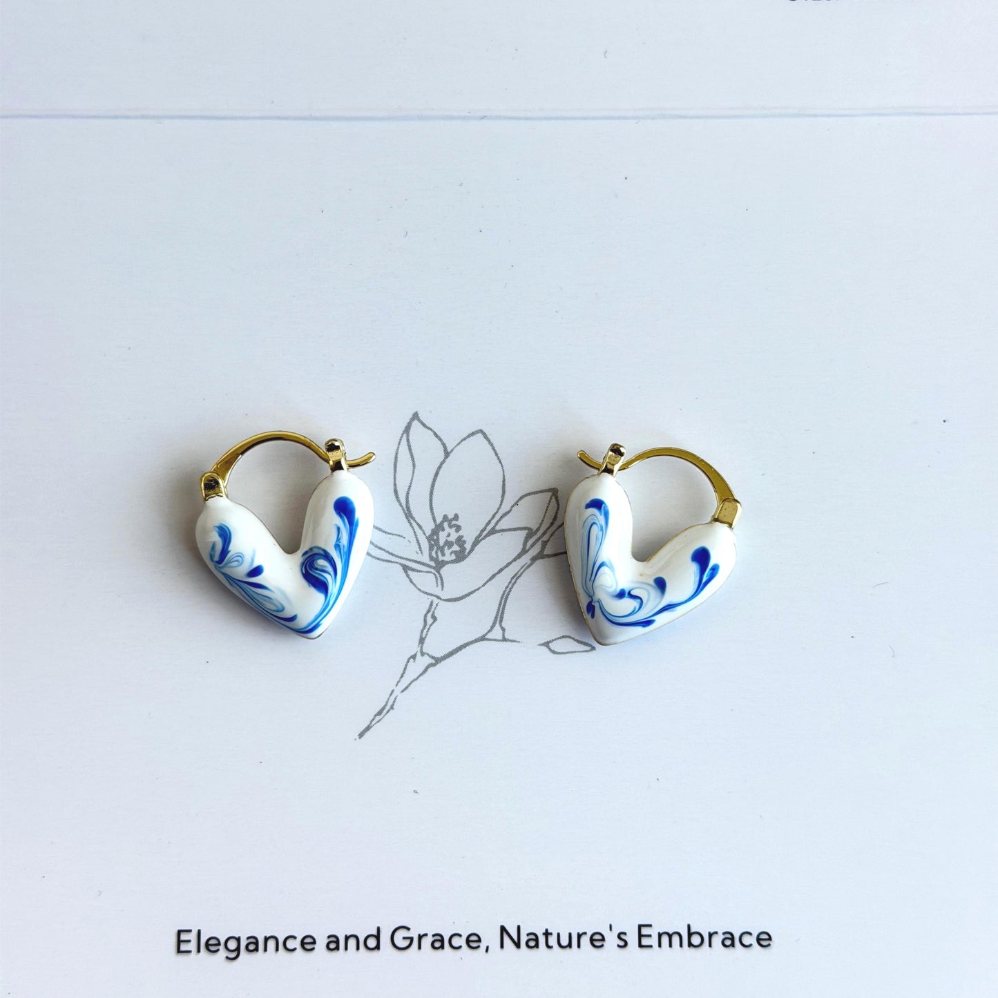 The Ming Blue: Marbled Heart Earrings