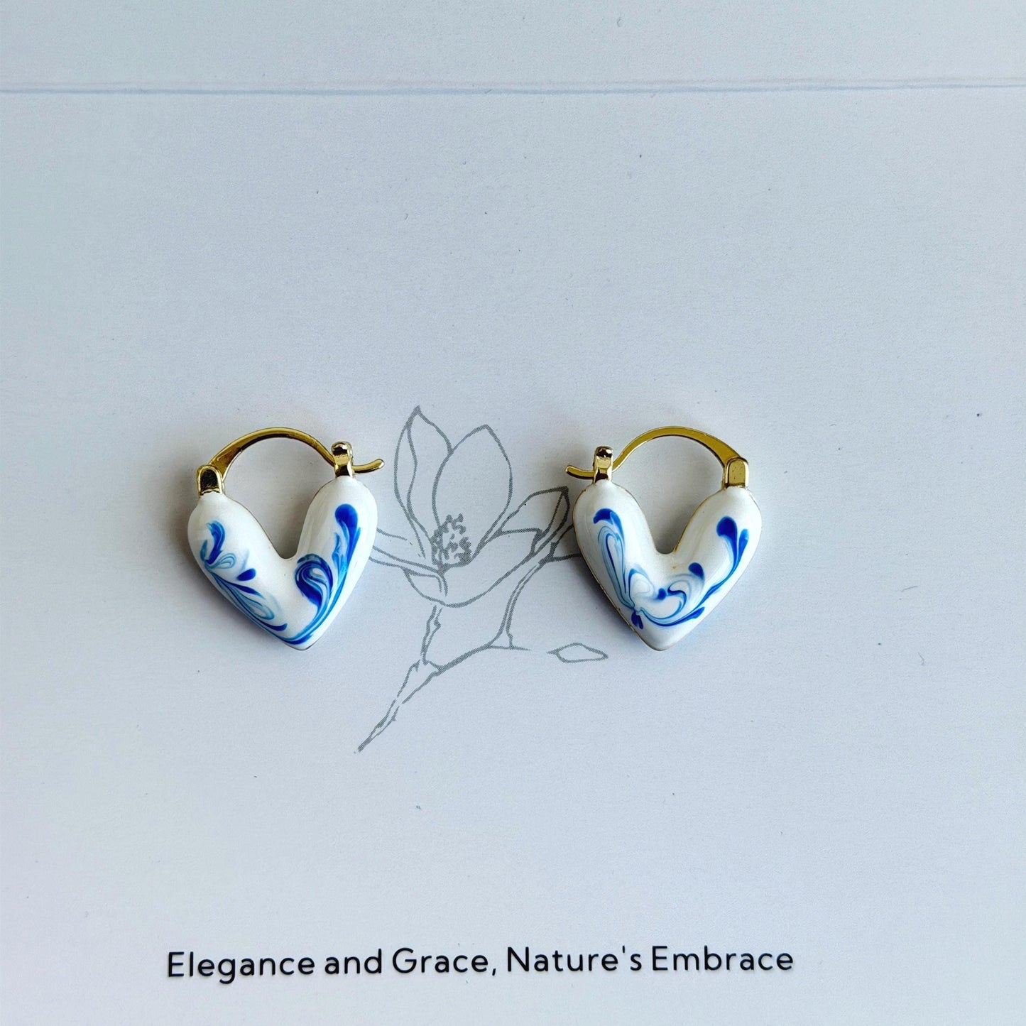 The Ming Blue: Marbled Heart Earrings