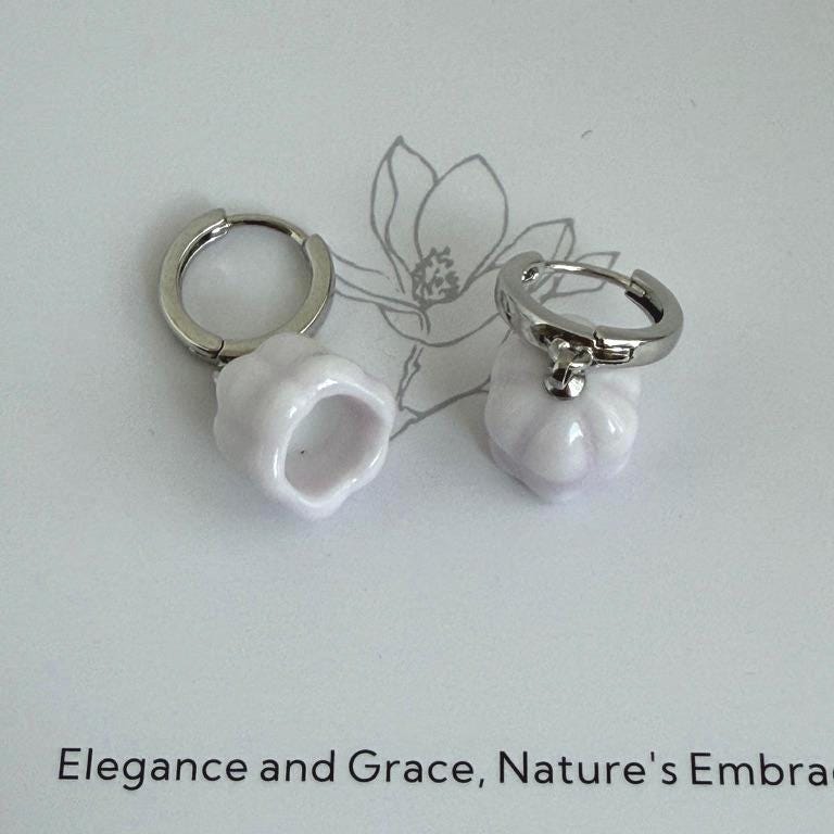 Lily of the Valley earrings | Birth flower earrings | Pink Floral Porcelain Dangle Earring