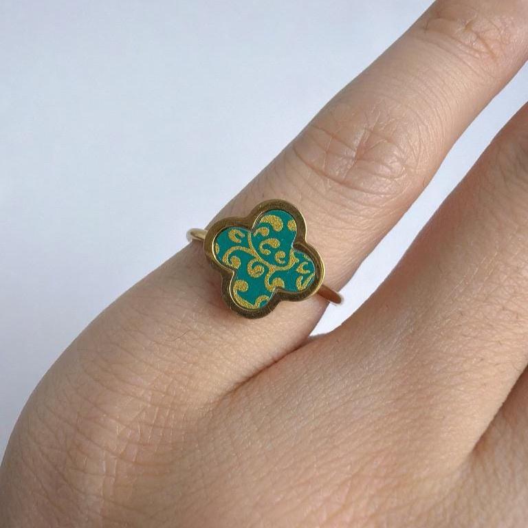 Dainty Porcelain Lucky Signet Ring | Gift for Good Health