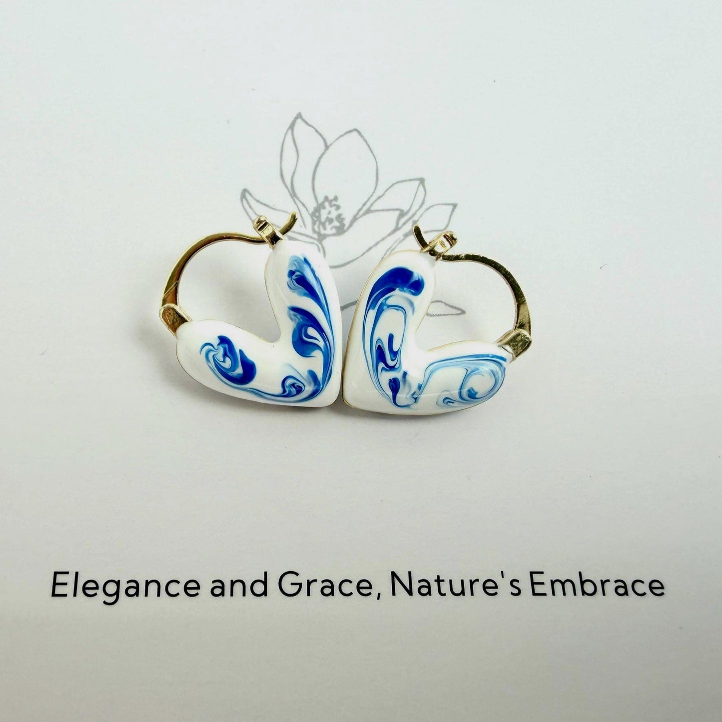 The Ming Blue: Marbled Heart Earrings