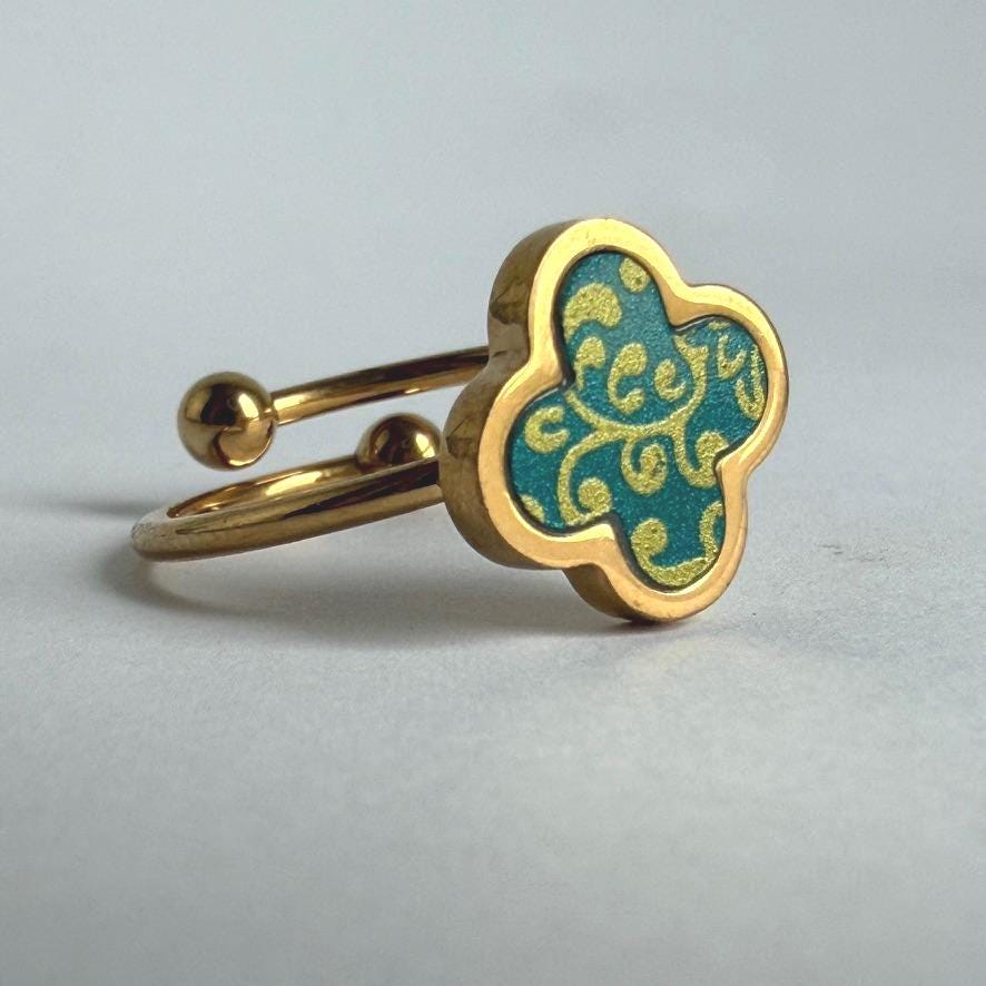 Dainty Porcelain Lucky Signet Ring | Gift for Good Health