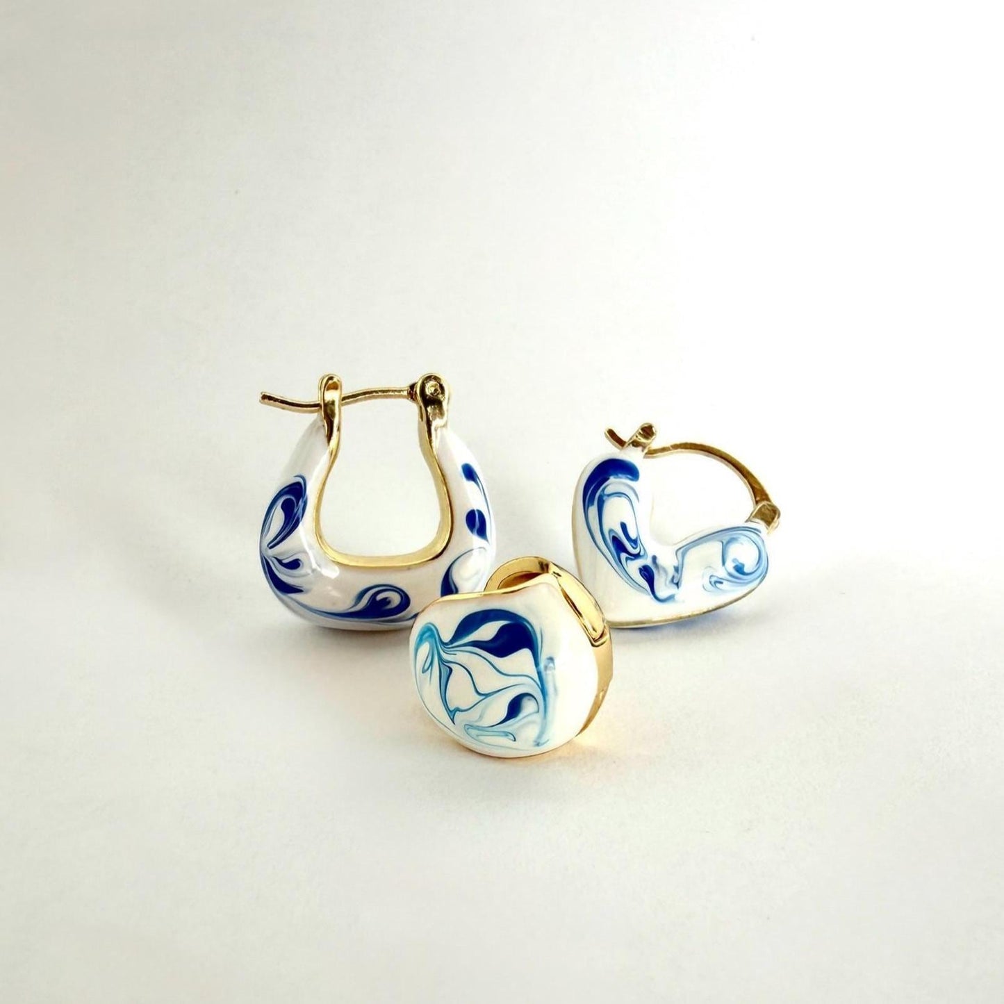 The Ming Blue: Marbled Hoop Earrings