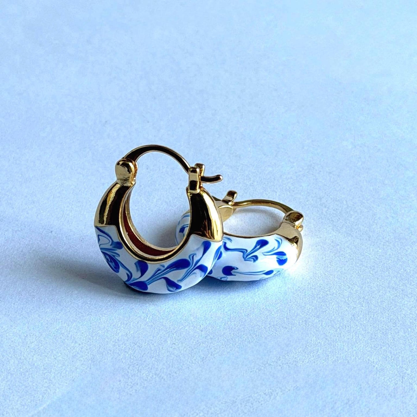 The Ming Blue: Marbled Hoop Earrings