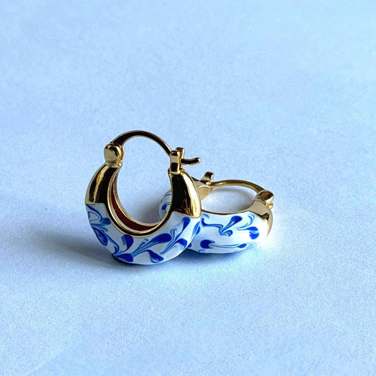 The Ming Blue: Marbled Hoop Earrings