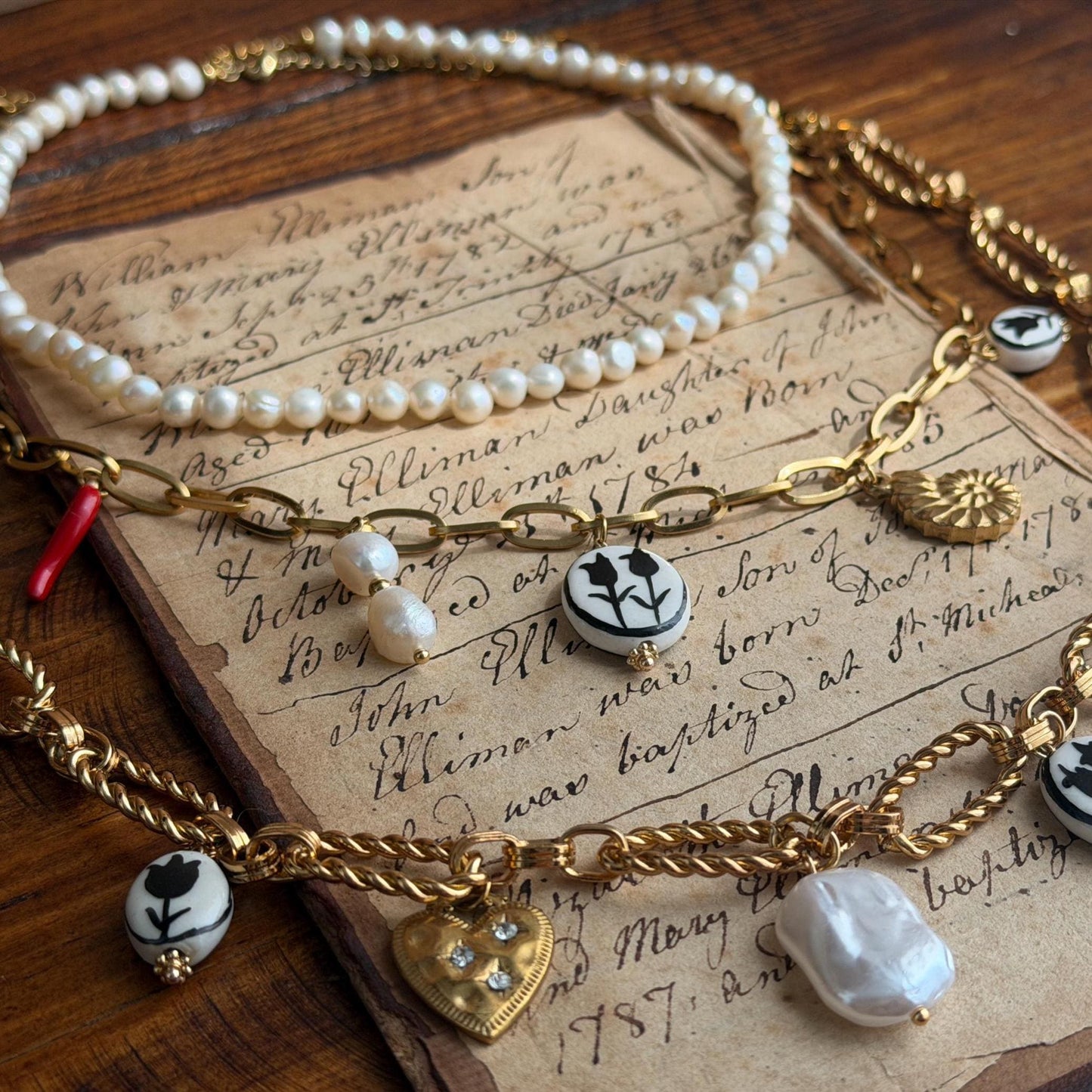 Vintage-Inspired Chinoiserie Tulip Charm Necklace